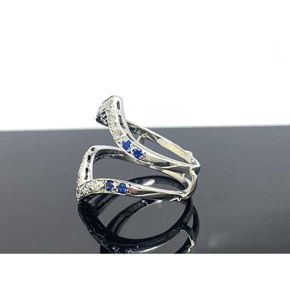 Engagement Ring Guard 14k White Gold Diamond Blue Gemstone Wedding Band Size 5.5 - Picture 2 of 15